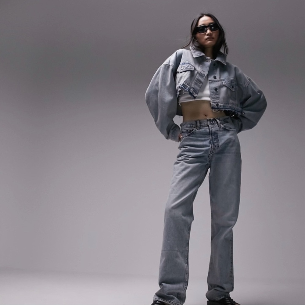 Topshop Oversized Cropped Jean Jacket Women's
